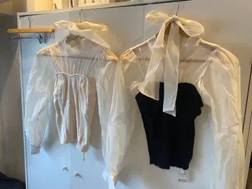 시어 소재 리본 포함 긴팔 셔츠 2색