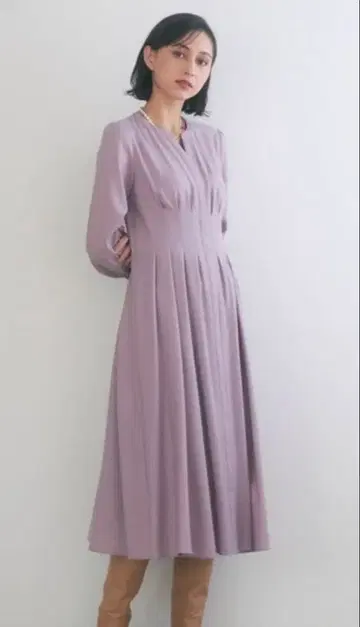 라벤더색 롱 드레스 플리츠 포함 36 사이즈