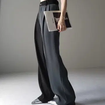 굵은 벨트 하이웨스트 투톤 턱 슬랙스 XS