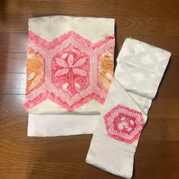 나고야 오비 핑크 오렌지 기하학 패턴