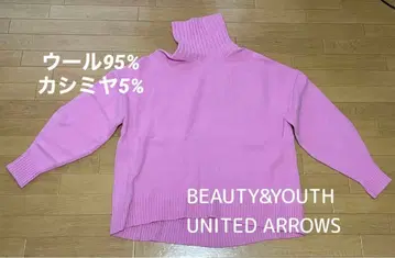 뷰티앤유스 캐시미어 혼방 터틀넥 풀오버 니트 핑크