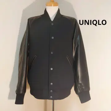 네이비 바시티 자켓 울 합성 피혁