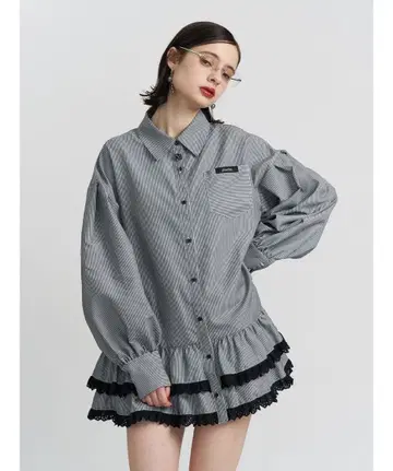 밑단 레이스 프릴 튜닉 셔츠