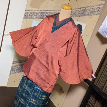 오렌지 컬러 도중기 이중 기모노