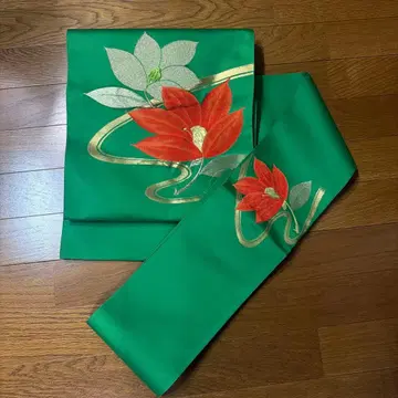 나고야 오비 꽃무늬 그린 컬러