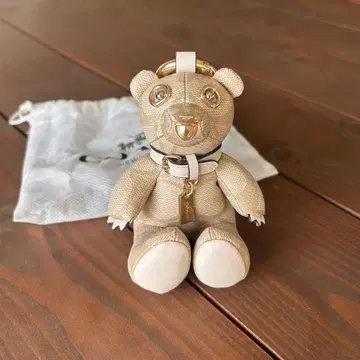 베이지 가죽 곰 모양 키링 수납 가방 포함