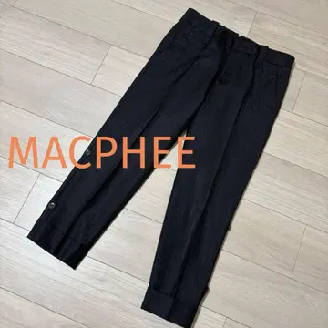 [ 새상품급 ] MACPHEE 차콜 그레이 스트라이프 울 크롭 팬츠