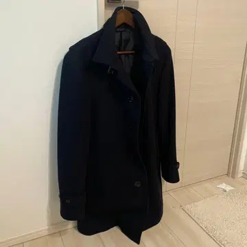 네이비 스텐카라 코트 울 혼방