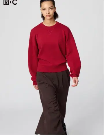 유니클로 UNIQLO 스무스 코튼 크루넥 스웨터 M 빨간색 레드