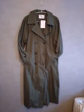 올리브 더블 브레스트 롱 코트