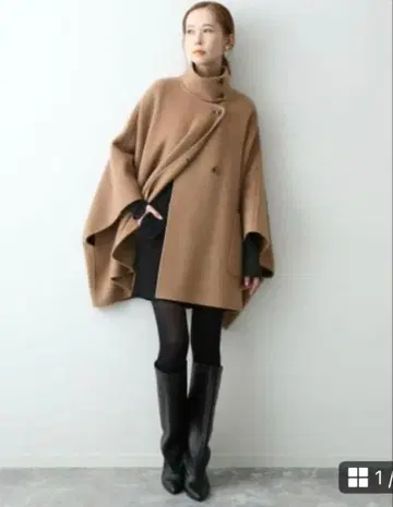 [새상품] SLOBE IENA 스탠드 카라 더블 페이스 판초 카멜