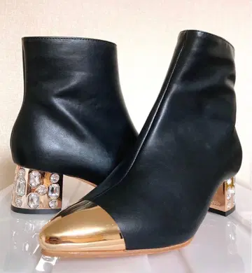 부티 숏부츠 비쥬 반짝이는 스톤 블랙 가죽