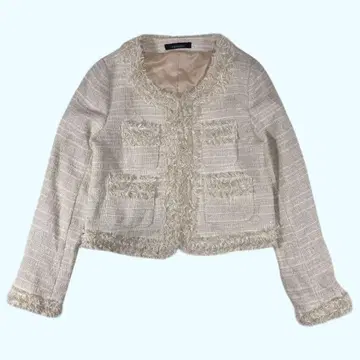 [ PAGEBOY ] 노카라 자켓 베이지 라메 트위드 펄 M