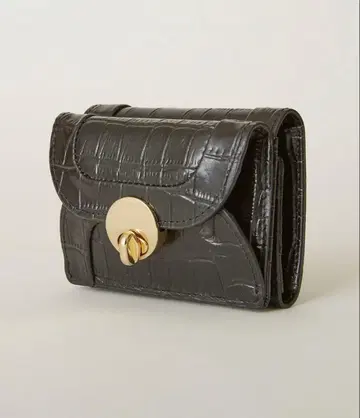 hashibami 블랙 소가죽 크로커다일 패턴 3단 폴더형 지갑