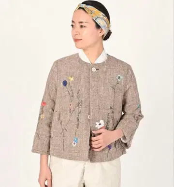 45rpm 면린넨 트위드 자수 볼레로