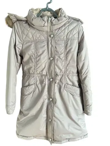 리버서블 라이트 핑크&샴페인 색상 롱 다운 자켓 여성용 M