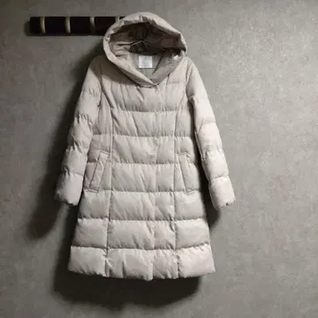 후드 부착 퀼팅 롱 코트 베이지 (충전솜)