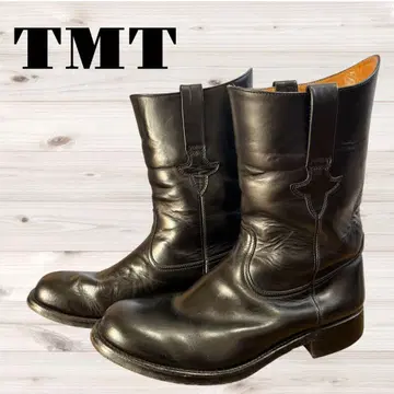 TMT 블랙 가죽 페코스 부츠 크림슨 엔지니어 레드 윙 웨스턴