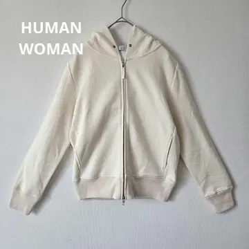 [ 휴먼 우먼 ] 새상품급 풀 집업 후드티 후드 부착 M 화이트 무지
