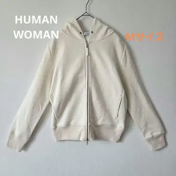 [ 휴먼 우먼 ] 새상품급 풀 집업 후드티 후드 부착 M 화이트 무지