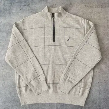 노티카 1/4 지퍼 맨투맨 L 그레이 체크 무늬