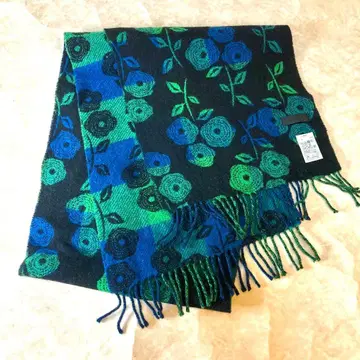 안나수이 머플러 체크 무늬 리버서블 꽃무늬 블랙 파랑 그린 플라워