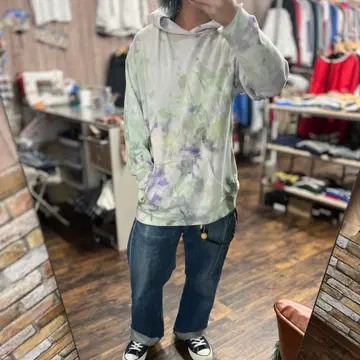 XL print star 타이다이 패턴 후드 부착 후드티 아메카지 스트릿