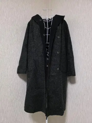 롱 코트 다크 그레이 후드 부착