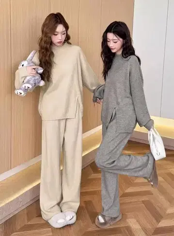 [ 새상품 ] GRL 슬릿 상의 x 와이드 팬츠 니트 셋업 at2580