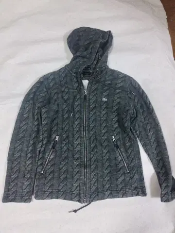 LACOSTE 라코스테 니트 패턴 프린트 더블 지퍼 후드티 그레이