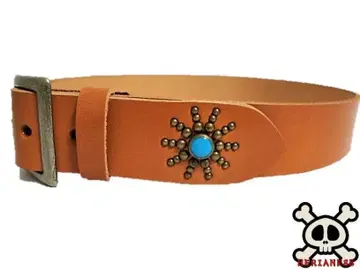 도치기 가죽 엔드온리 스터드 벨트 카멜 (터콰이즈 스포트) VT