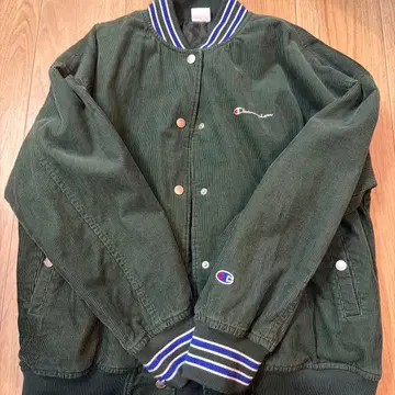 Champion 코듀로이 바시티 자켓 여성용 L 다크 그린