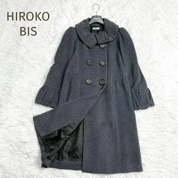 HIROKO BIS 옷깃 소매 펑퍼짐 디자인 롱 코트 다크 그레이 L