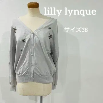 lilly lynque 별 자수 그레이 V넥 가디건 사이즈 38