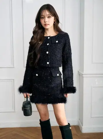 새상품 ] GRL 페더 트위드 자켓 x 인빵 안감 부착 스커트 셋업