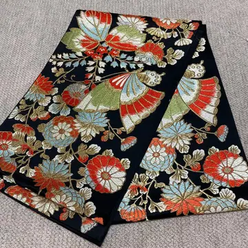 고급 자수 후쿠로 오비 나비와 꽃 자수