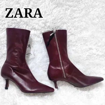 택 포함 새상품 미사용품 ZARA 천연 가죽 미들 부츠 와인 레드