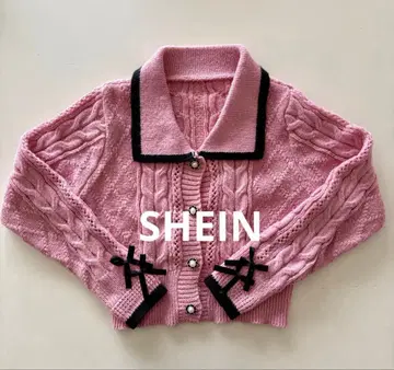 SHEIN 핑크 케이블 짜임 가디건