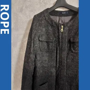 ROPE 노카라 자켓 다크 그레이 알파카 혼방 미디 코트 일본제