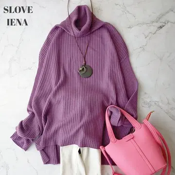 슬로브 이에나 퍼플 터틀넥 긴팔 니트 울 혼방