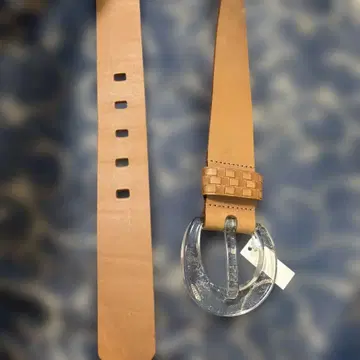 브라운 뜨개질 가죽 벨트 클리어 버클 미사용