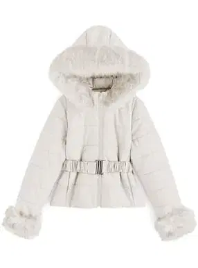 GRL dk36 벨트 포함 퍼 충전솜 다운 자켓 아이보리 L