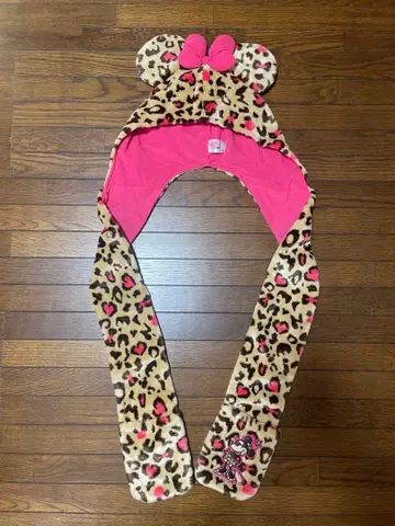 도쿄 디즈니 리조트 미니 레오파드 무늬 핑크 팬캡 머플러 포함