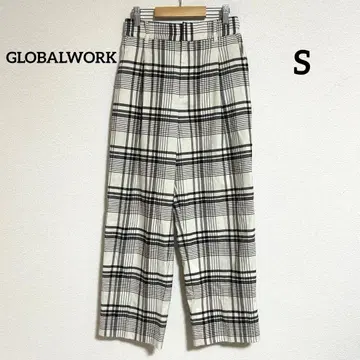 GLOBALWORK 허리 턱 체크 무늬 캐주얼 팬츠 모노톤