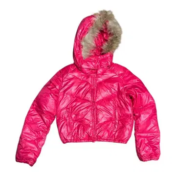 00년대 헤이세이 갸루 퍼 장식 다운 자켓 핑크 화려 귀여운 짧은 기장