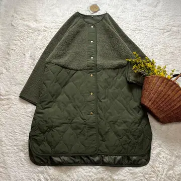 새상품 퀼팅 코트 노카라 코트 보아 카키 M~L