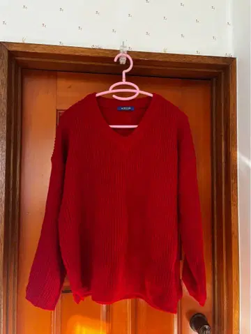 빨간색 니트 V넥