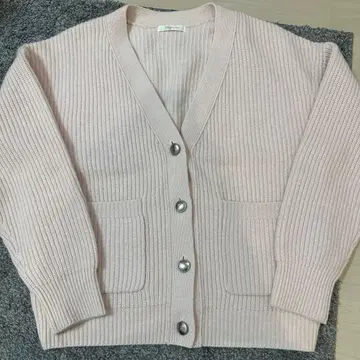 플라주 핑크 가디건 리브 긴팔 가디건