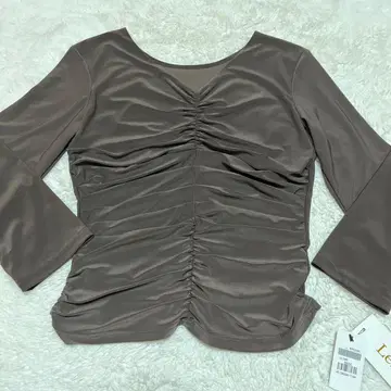 Leirena 브라운 개더 긴팔 상의 사교댄스