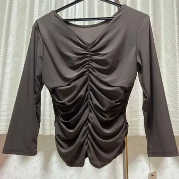 Leirena 브라운 개더 긴팔 상의 사교댄스